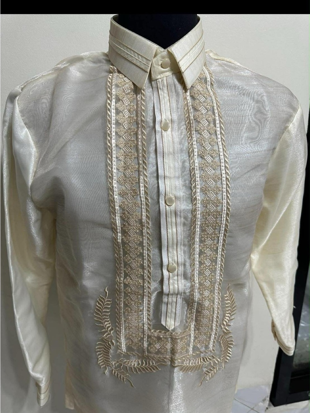 Men's Ivory Embroidered Barong-Style Polo - Brand New (Pre order) -Sep arrival